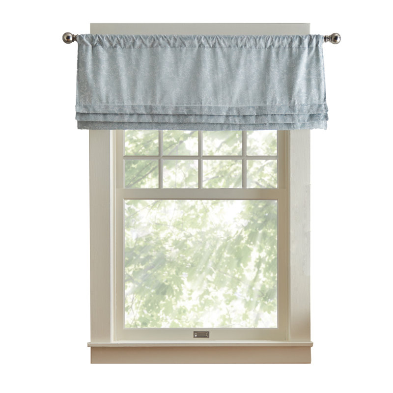 Floral Jacquard Room Darkening Tailored 50" Window Valance in Light Blue