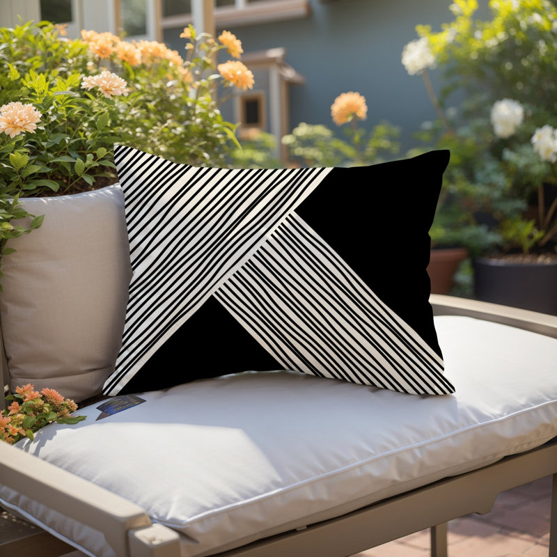 Coussin intérieur \/ extérieur Mitzi Minimalist, Noir/crème, H 14 po x l 20 po