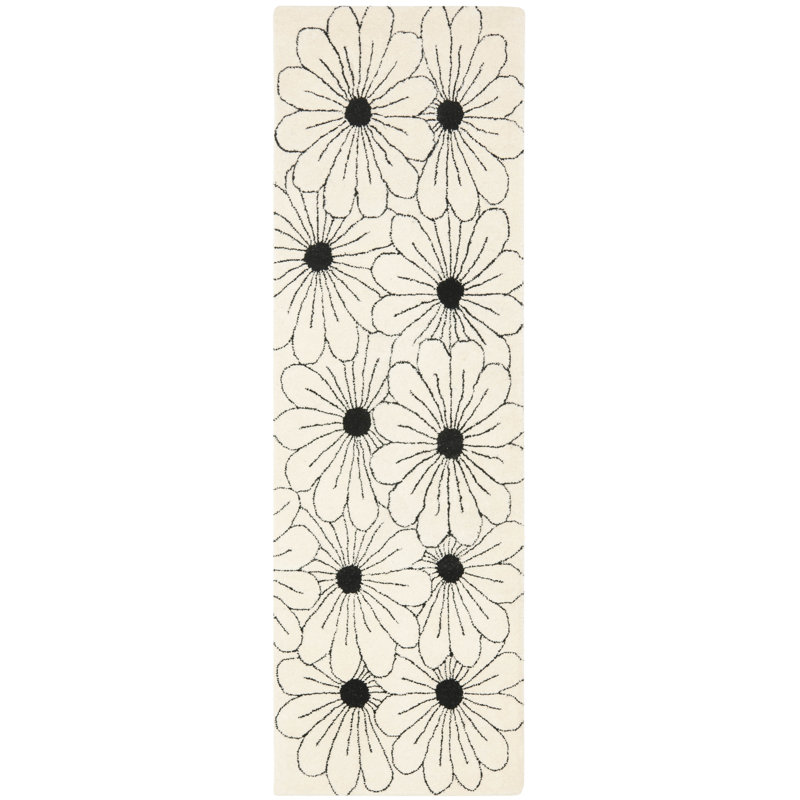 Tapis floral en laine et viscose touffeté à la main Avayah Soho, Tapis de couloir 2 pi 6 po x 8 pi