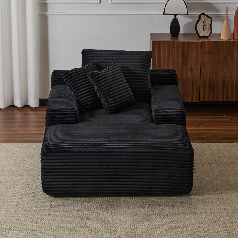 Chaise longue avec 3 coussins décoratifs et accoudoirs larges, Noir