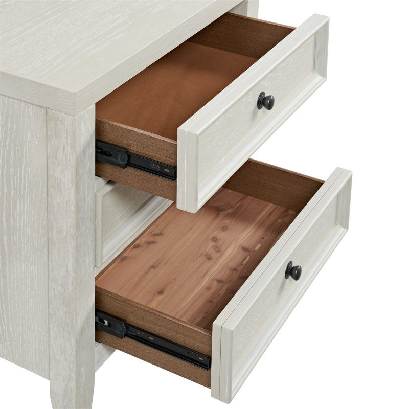 Table de chevet 3 tiroirs 27 po avec USB, Blanc