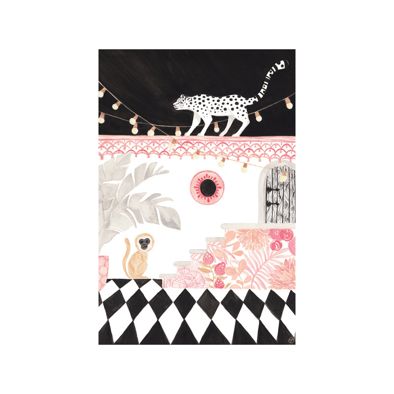 Art sur papier leopard et singe, Toile tendue, H 12 po x l 8 po x P 0,75 po