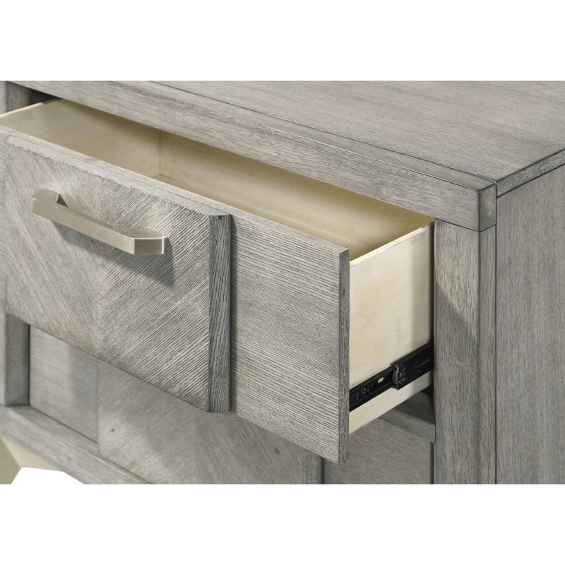 Table de chevet 2 tiroirs avec placages gris et - bois massif + tiroirs en placages blancs