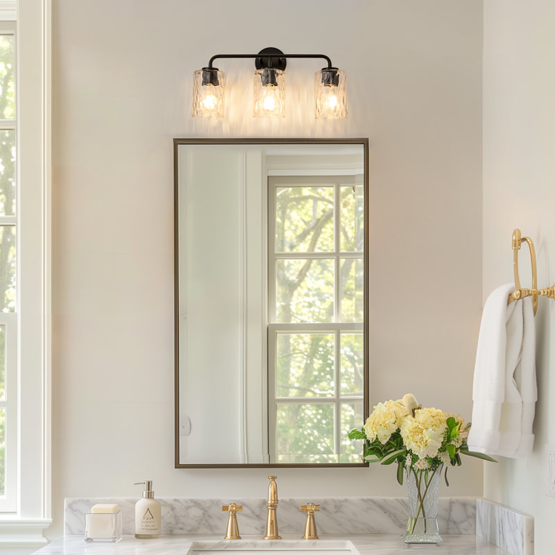 Éclairage pour salle de bain 3 lumières en verre avec motif en relief