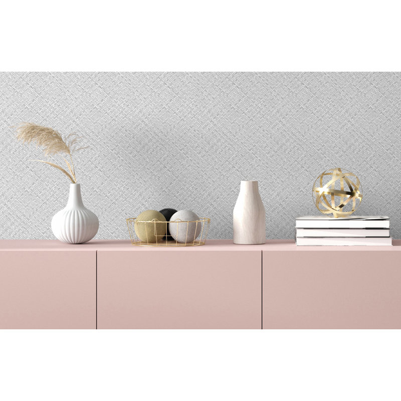 Amogh Collection Herringbone Weave 10.05m x 53cm Wallpaper Roll, Silver