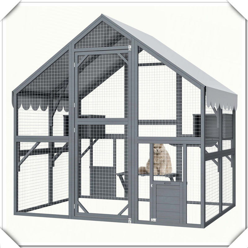 Enclos de luxe pour chat en bois, H 74,02 po x l 55,12 po x P 74,02 po