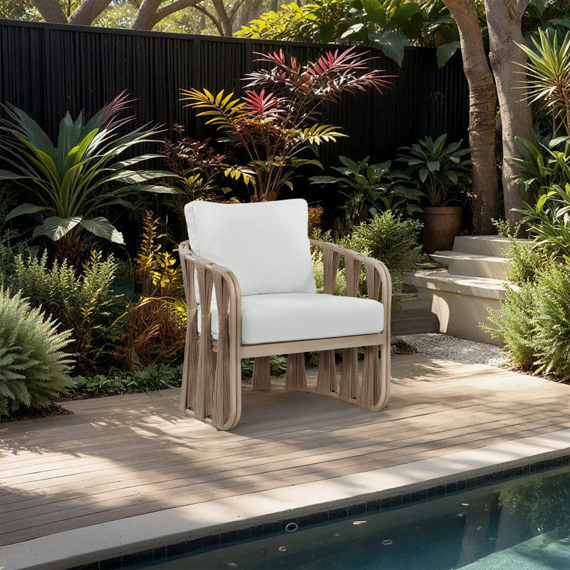 Chaise de patio en oléfine Hemera, Crème, crème