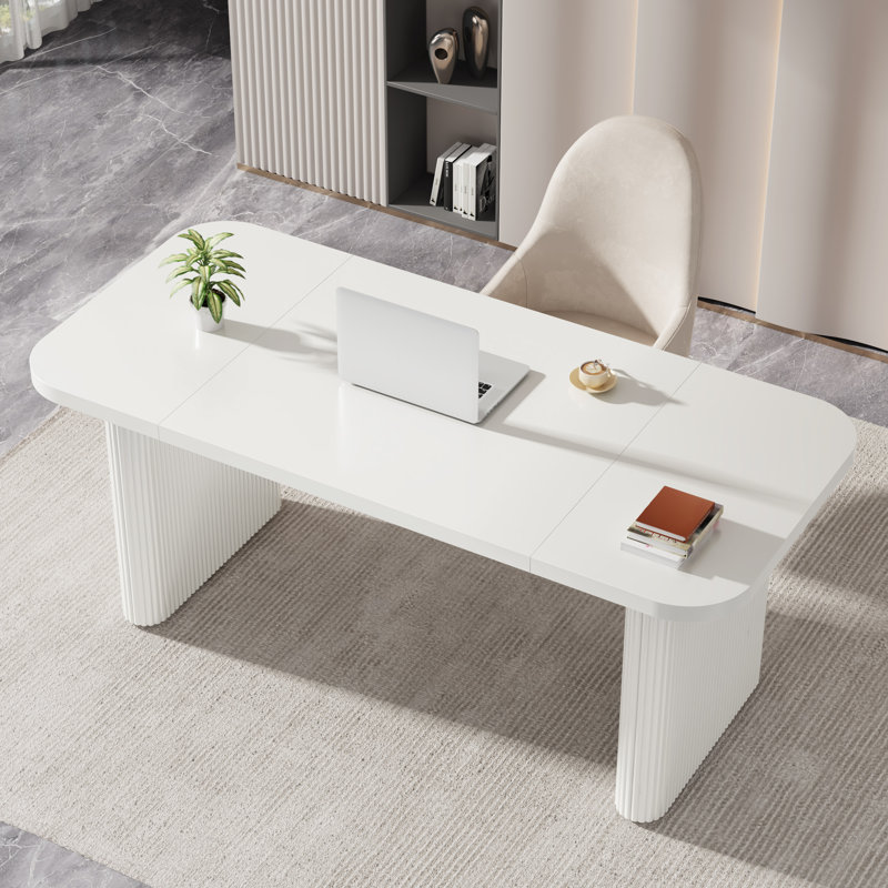 Girace 62.99'' W Modern Simple Executive Computer Desk with Engineered Wood Top and Legs, White