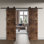 Porte de grange coulissante double en bois de pin avec trousse de quincaillerie Castle Series