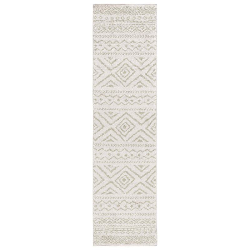 Klima Southwestern Machine Made Power Loom Polypropylene Area Rug in Ivory/Green, Runner 2' x 8'