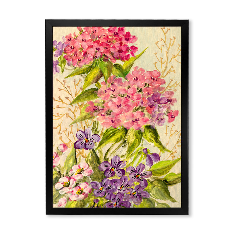 «Pink and Purple Wildflowers II», reproduction sur toile encadrée, Toile avec cadre photo noir, H 20 po x l 12 po x P 1 po