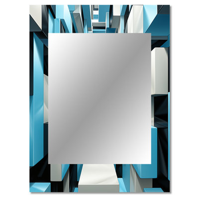 Op Art Blue Focus VI - Op Art Large Wall Mirror, Modern Decorative Mirror, Printed Metal Art