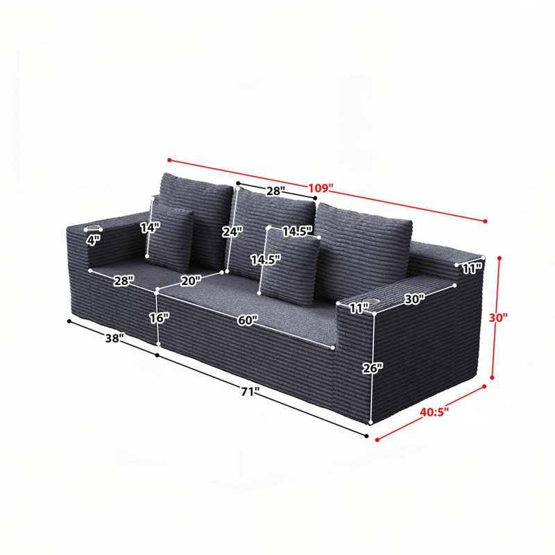 Canapé modulaire profond en velours côtelé avec porte-gobelets, aucun assemblage requis, Vert