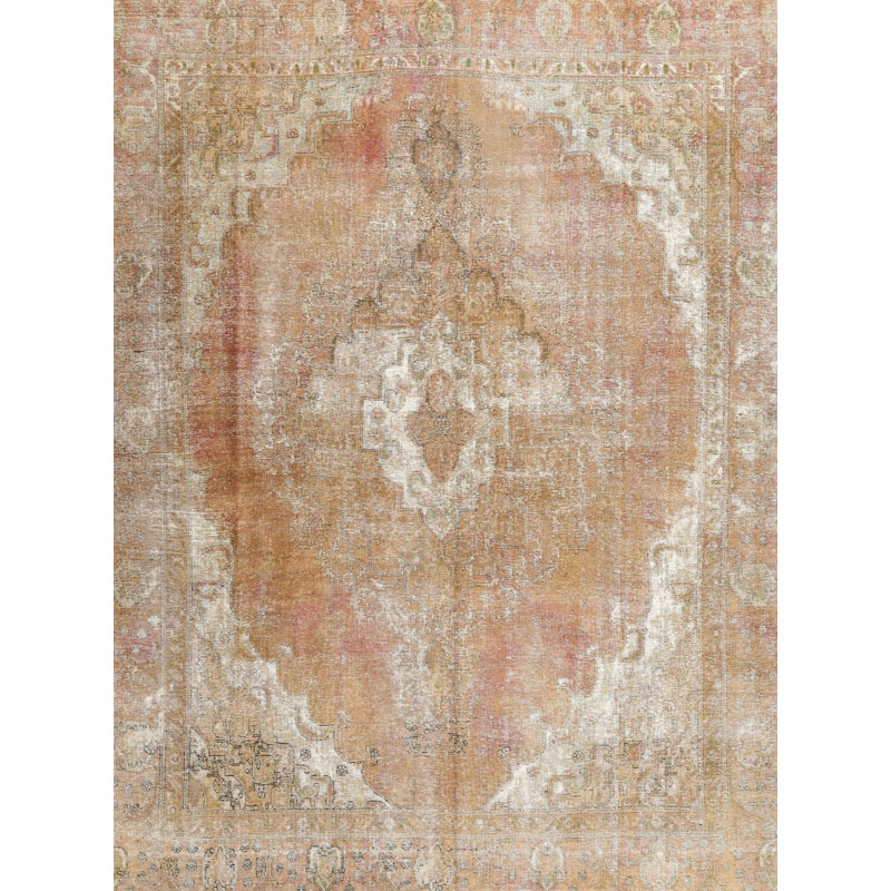Tapis beige / rose clair en laine Kachig, Rond 7 pi