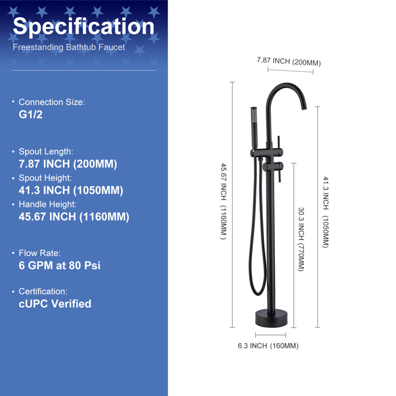 Floor Tub Spout with Diverter, Matte Black