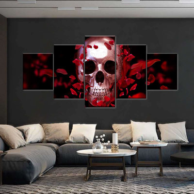 Crâne et pétales, reproduction sur toile