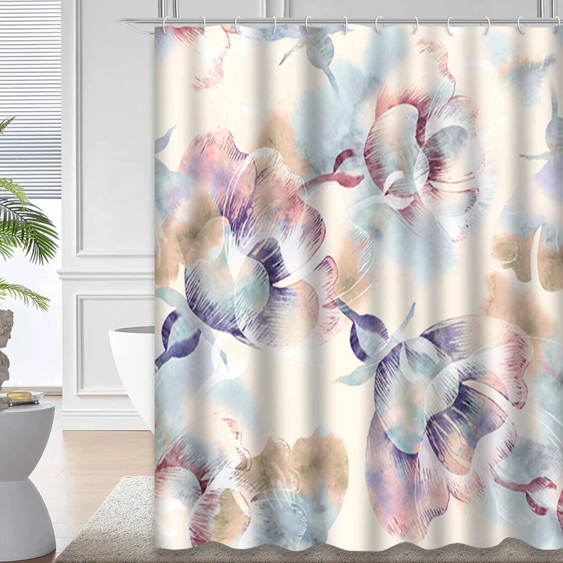 Aquarelle florale beige colorée avec 12 crochets, L 72 po x l 84 po