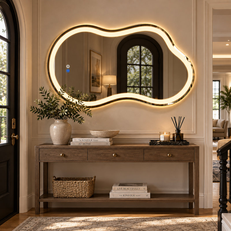 Miroir de salle de bain DEL, Doré, 49,21 po x 30,12 po