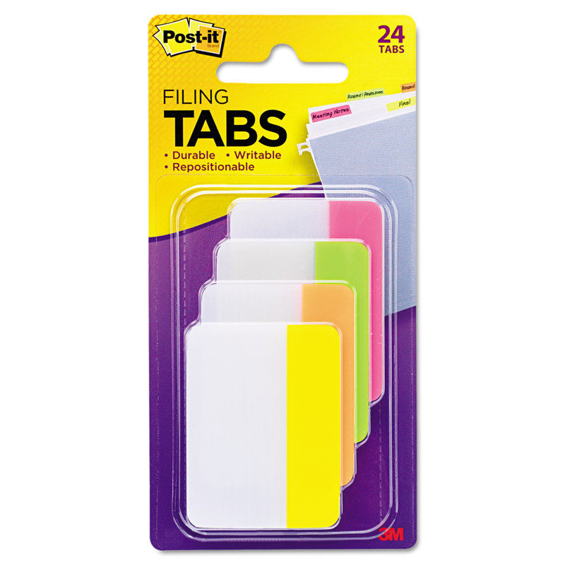 Bright Assorted Color Self-Adhesive Index Tabs, 2 x 1.5 Inch, 24 Pack