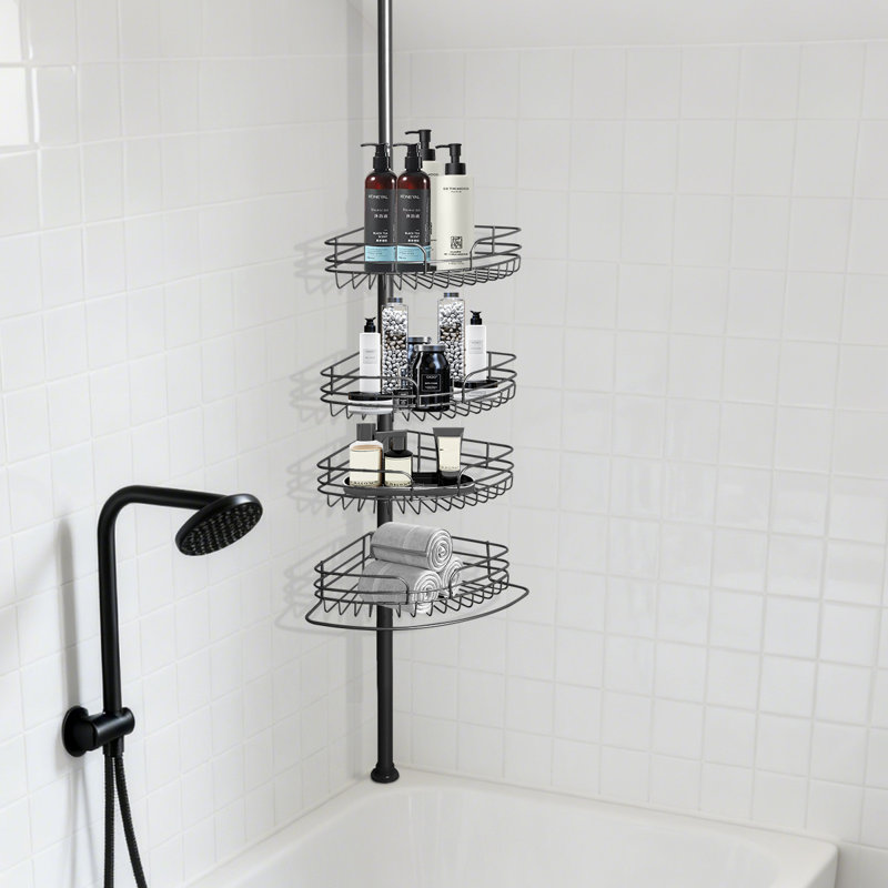 Serviteur de douche réglable en métal à 4 niveaux, Noir mat