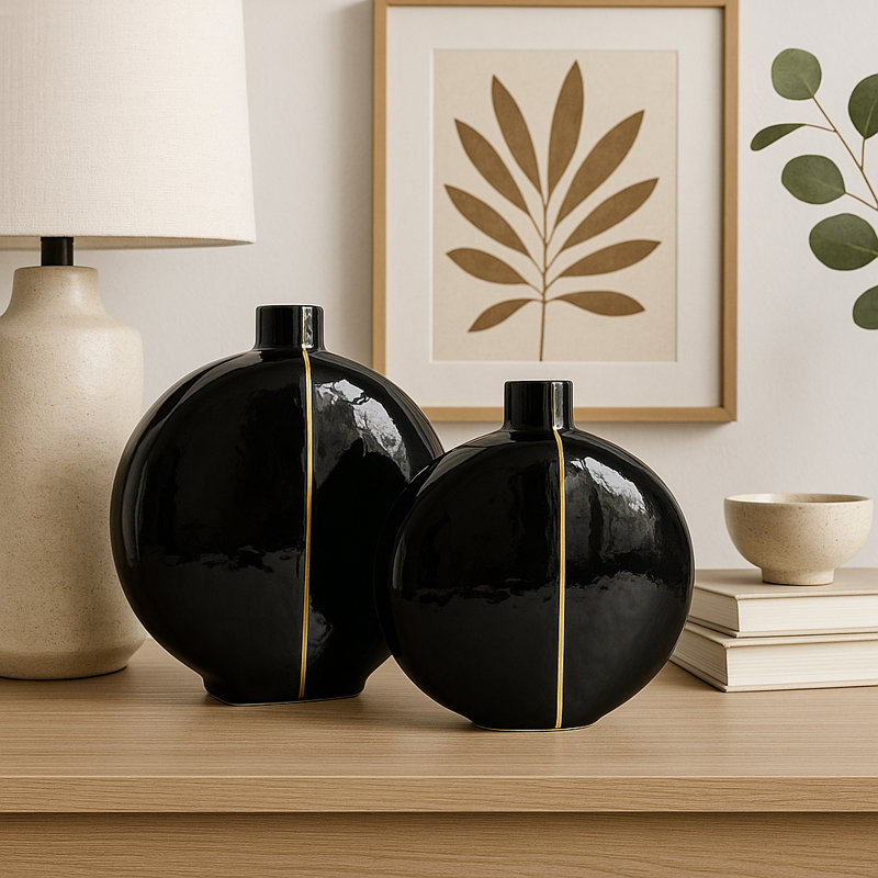 Paire de vases de table Santara, Noir, H 12,00 po x l 13,00 po x P 2,00 po