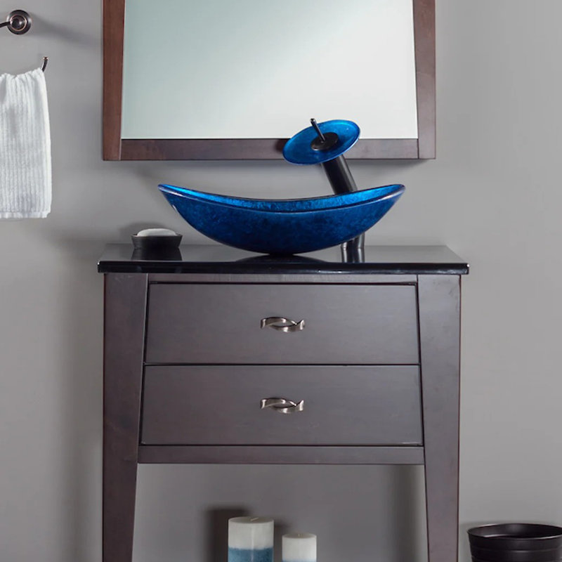 Lavabo de salle de bain ovale en verre avec robinet azzurro, Matte Black
