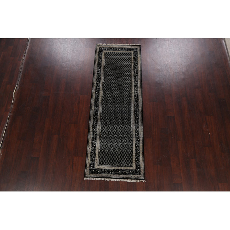 Tapis noir noué à la main de conception unique 2 pi 9 po x 7 pi 9 po