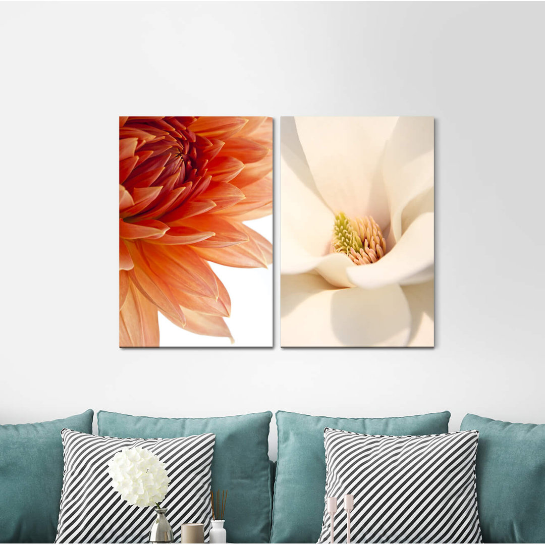 2-tlg. Leinwandbilder-Set - Fotografie „Dahlia Flowers White Tulip Flowers”