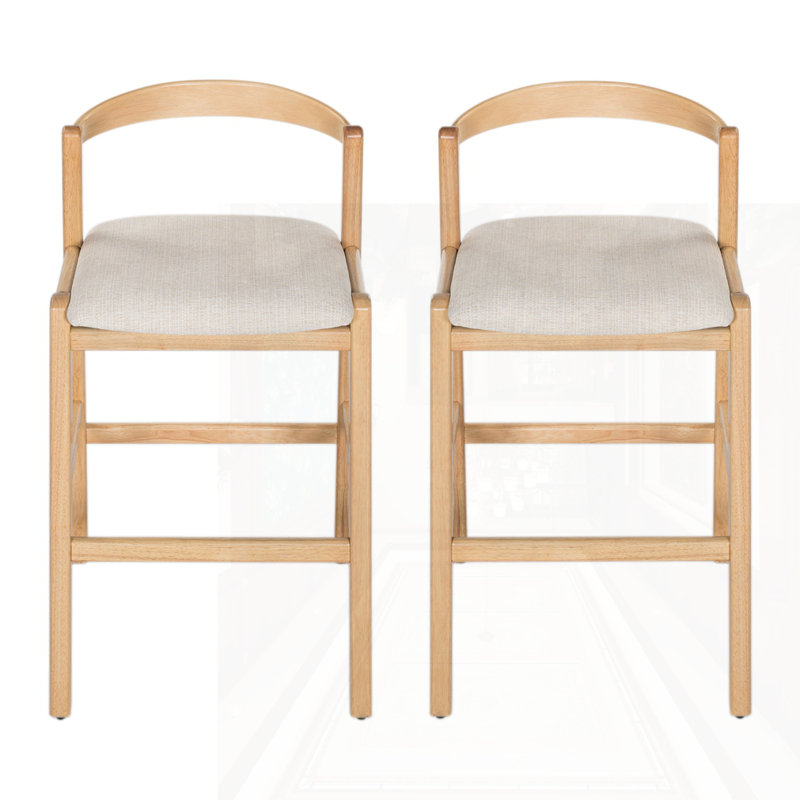 Ensemble de 2 tabourets d'intérieur en bois d'hévéa, Beige / Naturel
