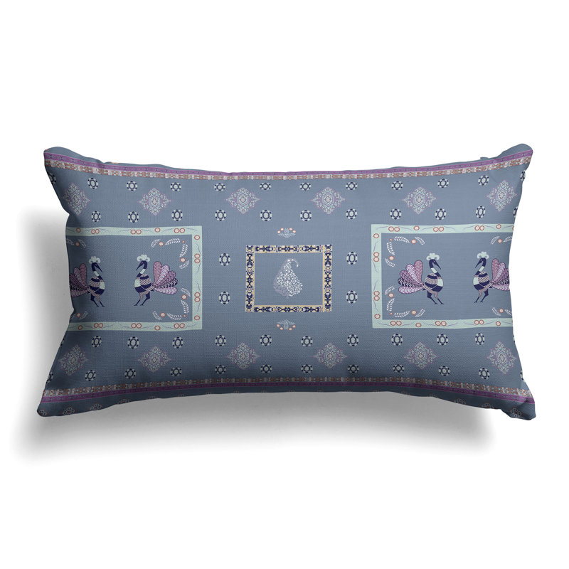 Wildflower Peacock  Rectangular Throw Pillow, Blue