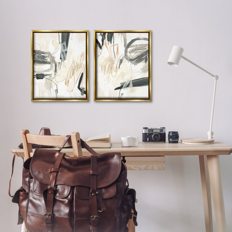 «Abstract Squiggly Beige Lines», ensemble de 2 toiles flottantes encadrées par June Erica Vess, H 31 po x l 25 po