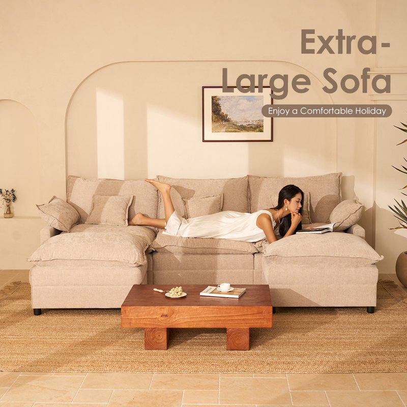 Canapé modulaire 108 po, canapé modulaire à assise profonde avec repose-pieds Cloud, canapé rembourré en chenille pour salon et appartement blanc mat