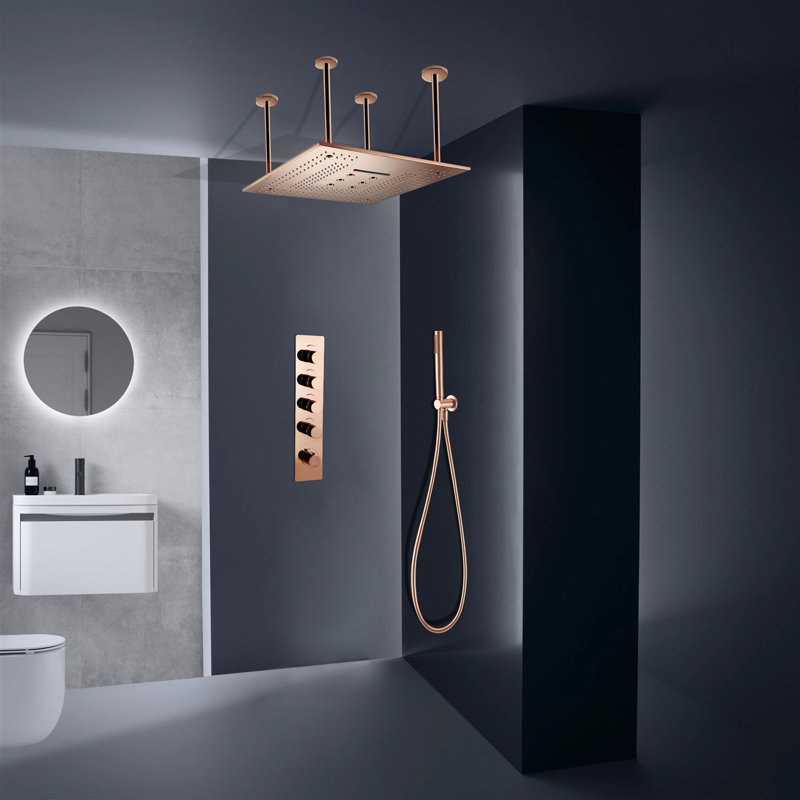 LeeceLED Thermostatic Oil Rubbed Bronze Rainfall Shower System with Handheld and Body Jets