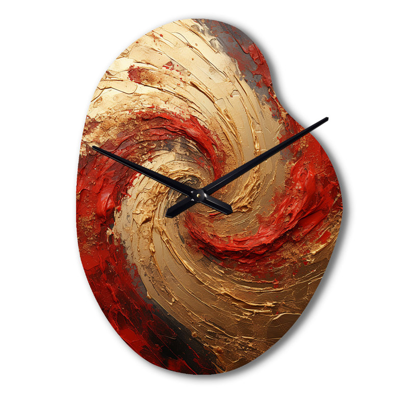 Red Gold Fusion Spiral - Horloge murale en forme de spirale abstraite unique, Petit