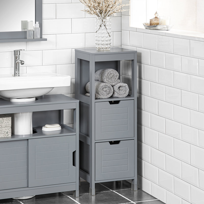 Lyndora Freestanding Tall Bathroom Cabinet, Dark Grey