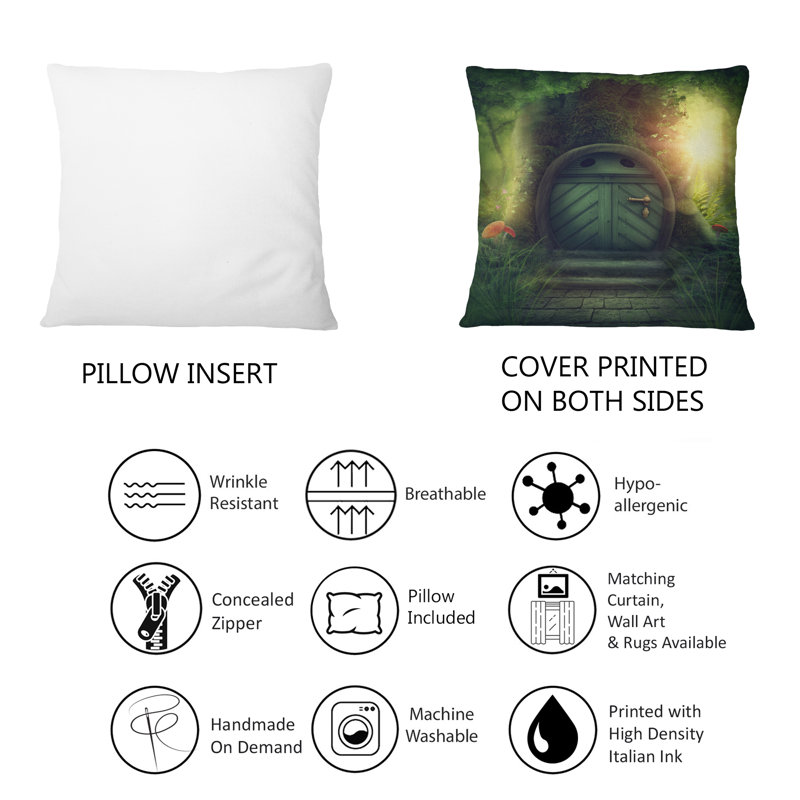 Porte dans un grand arbre magique - coussin imprimé fantaisie