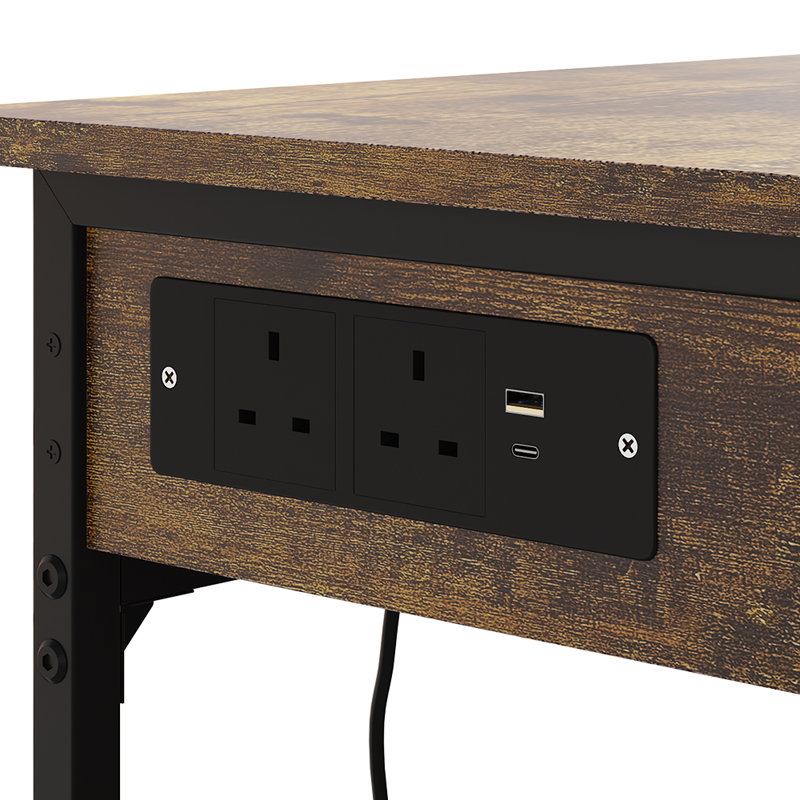 60cm W Bedside Table, Brown/Black 