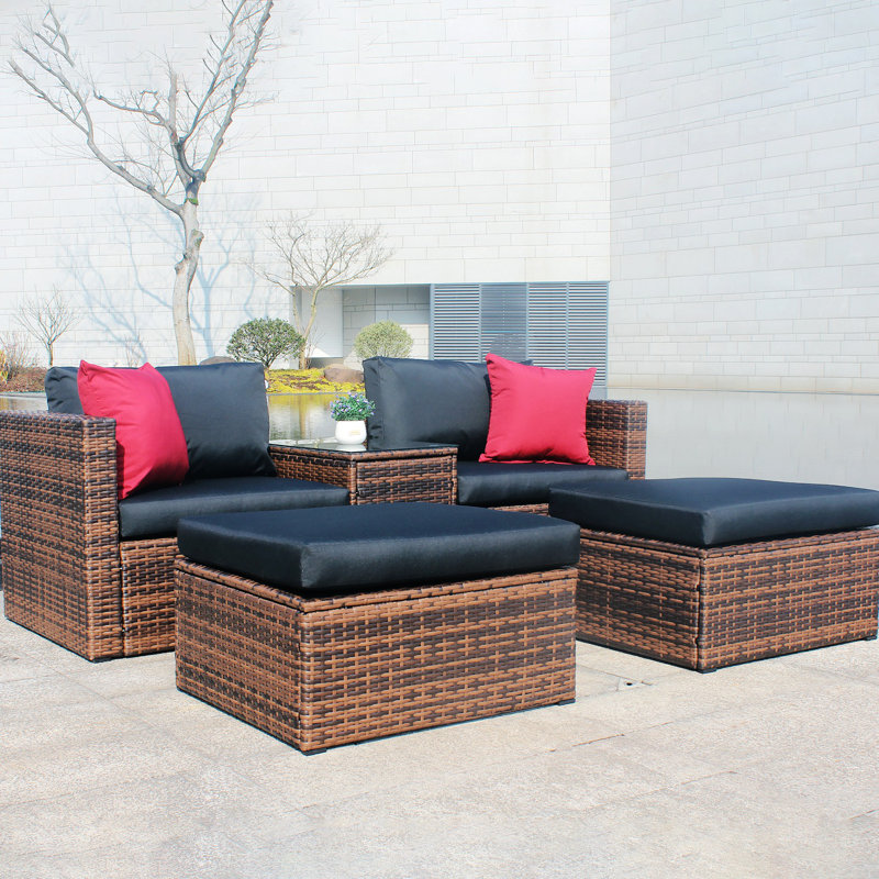Ensemble modulaire d'extérieur avec coussins 66,03 po Battershell, Noir, noir, noir, noir, Brun