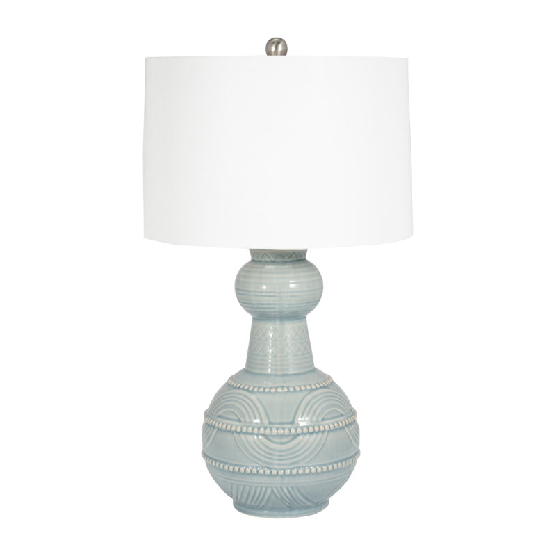 Chinyere Stoneware and Ceramic Table Lamp with Metal Accents and Fabric Shade, Blue