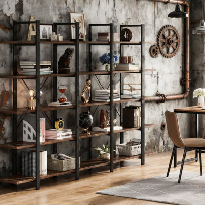 5 bibliothèque rustique avec un très grand espace pour le rangement des livres dans la chambre et la salle d'étude, une stabilité fiable, du bois d'ingénierie, une conception ouverte multifonctionnelle, des livres décoratifs antidérapants