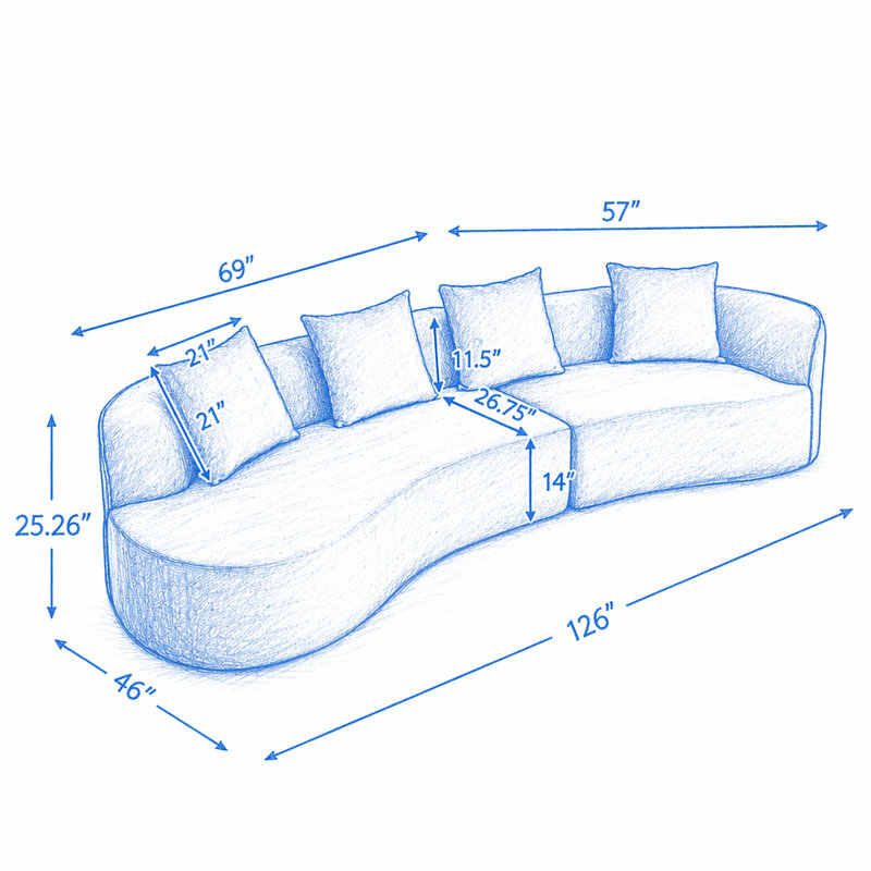 Canapé modulaire incurvé en tissu 126 po, Tissu orange foncé