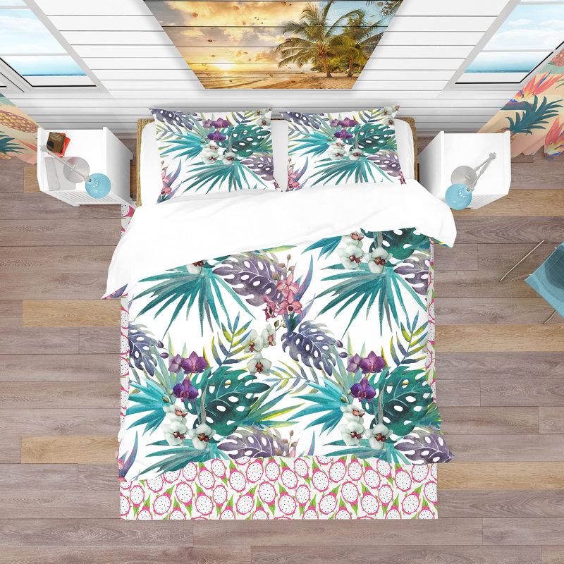 Ensemble de housse de couette tropical, Housse de couette très grand + 2 taies