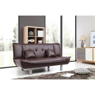 Convertible au lit en teinte bourgogne - similicuir, mousse haute densité, extérieur en cuir profond avec pieds en métal, intérieur en mousse, base