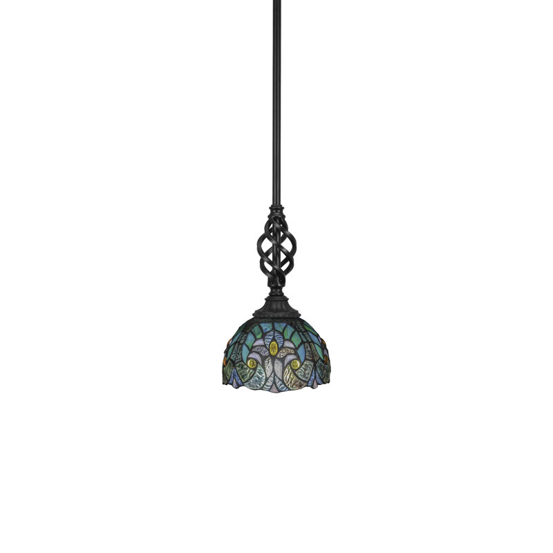 Mini-luminaire suspendu suspendu Elegté, fini noir mat avec verre d'art cyprès turquoise de 7 po