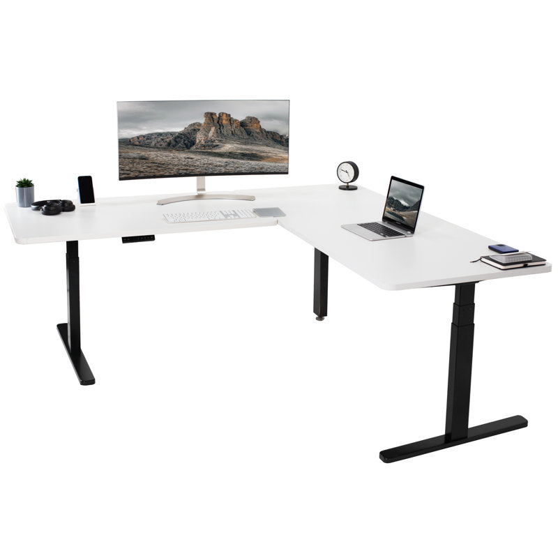 67in x 60in L-Shaped Electric Desk, 3E6B Series, White/Black