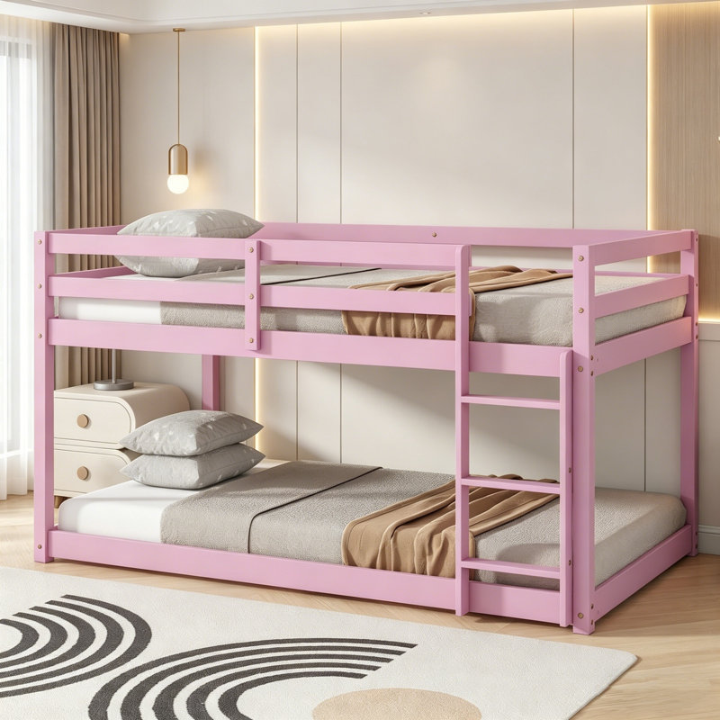 Lit superposé, lit superposé simple au-dessus d'un lit simple en bois massif avec garde-corps de sécurité et échelle latérale antidérapante, cadre de lit superposé pour enfants robuste, lit superposé silencieux sans lit superposé, lit superposé simple sans sommier pour chambre de garçon