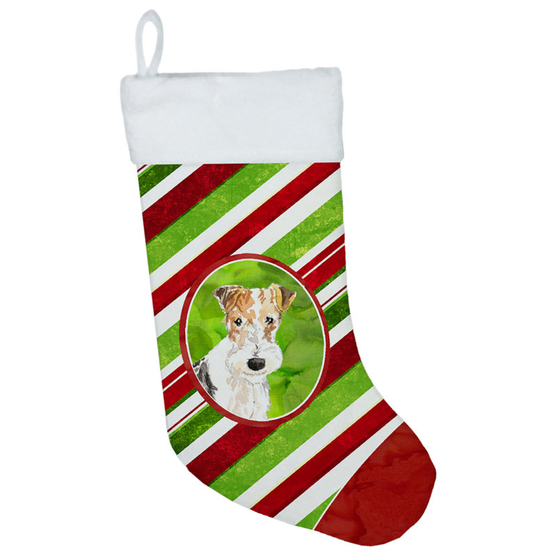 Chaussette de noël à rayures à sucre, Fox-terrier