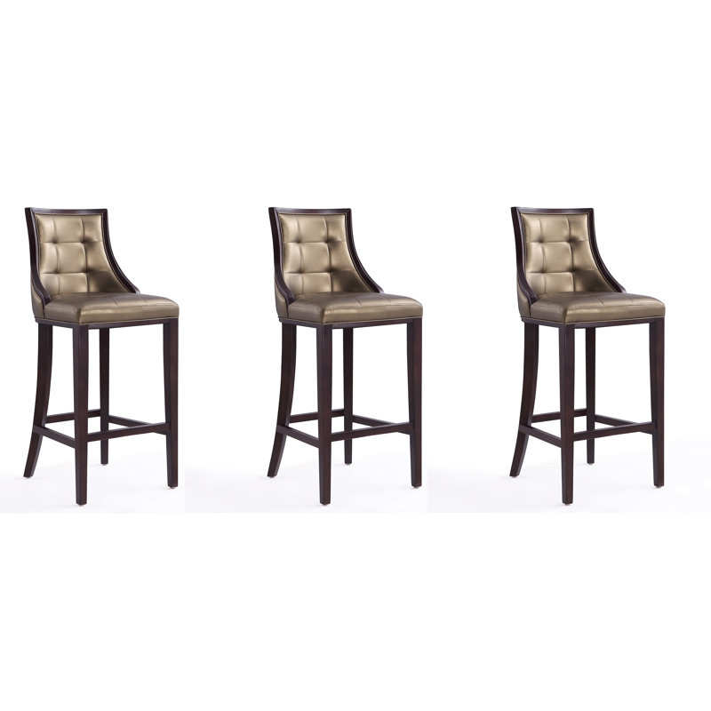 Verduzco Upholstered Counter Stool with Solid Wood Frame, Bronze, Bar Stool (31.5" Seat Height), 3