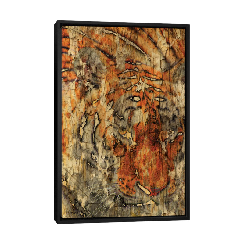 Tigre de Sumatra, impression sur toile tendue, H 26 po x l 18 po x P 1,5 po, Toile avec cadre noir, Pas de tapis