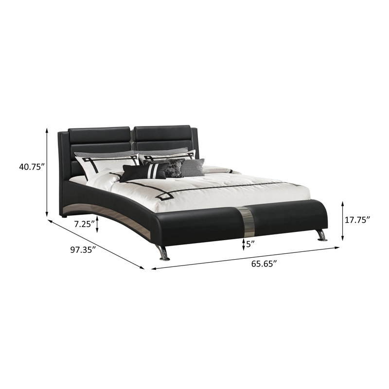 Black Vegan Leather Queen Sleigh Bed with Upholstered Headboard